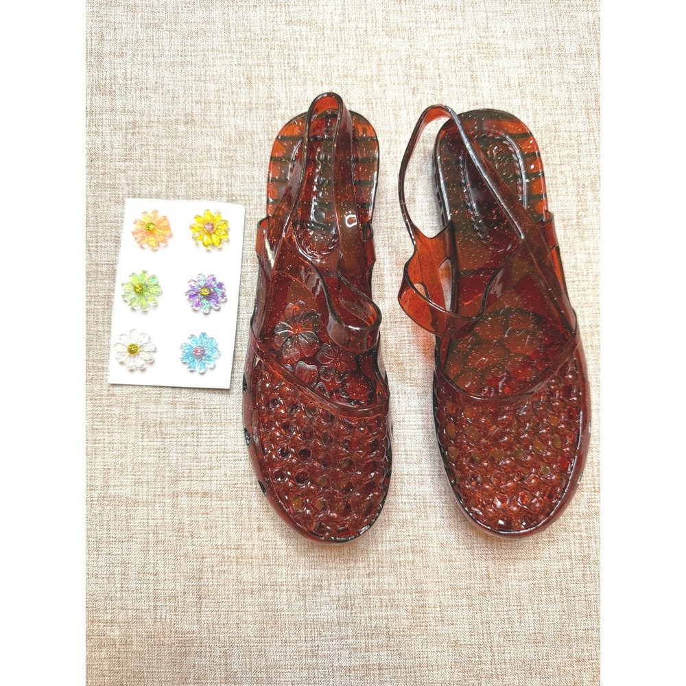 Wine Glitter Jelly Sandals Womens Size 6 Slingback Flats
